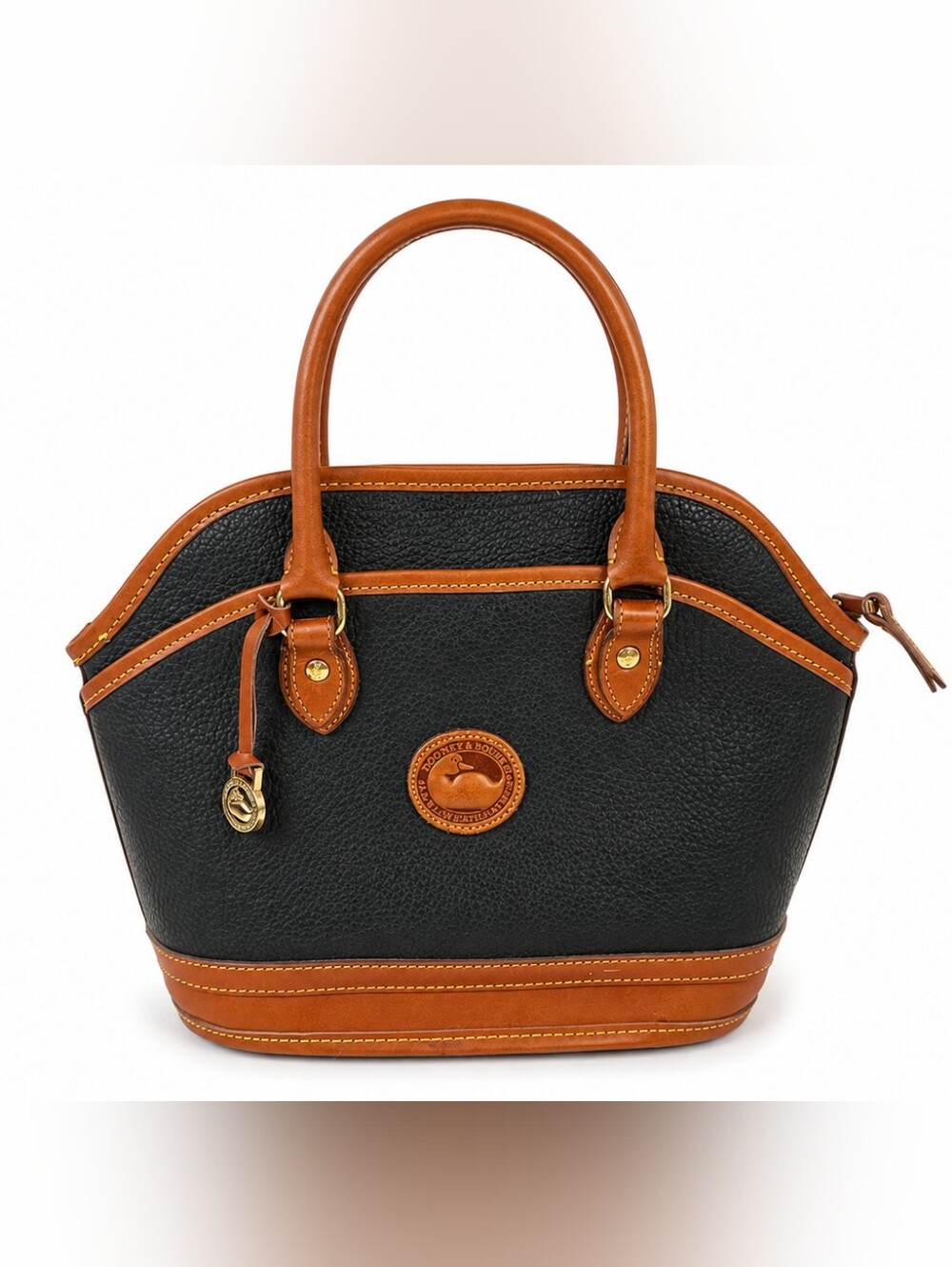 Dooney & Bourke Black and Tan Pebble Leather Satchel